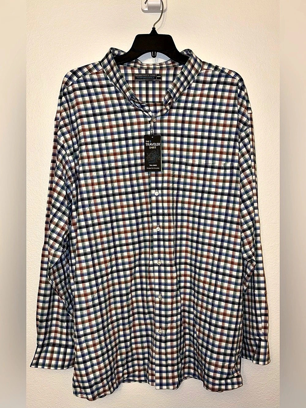 NWT Roundtree & Yorke Performance Traveler Plaid Button Front Shirt 4XT